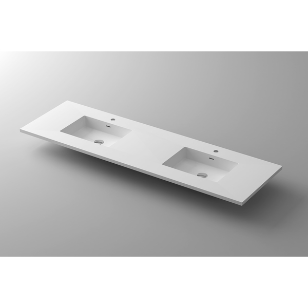 Laviva VIVA Stone 72" Double Sink Matte White, Solid Surface Countertop 313SQ1HSS-72D-MW